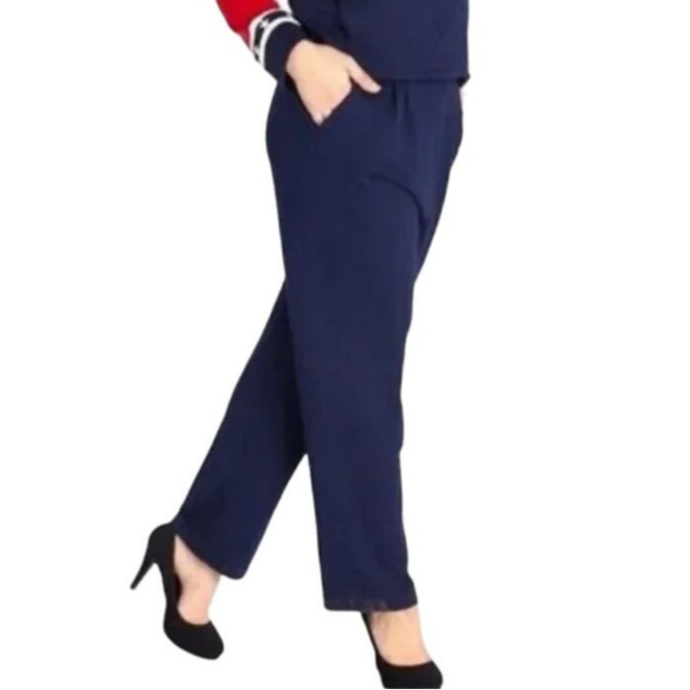 St John Basics Navy Blue Knit Pull On Pants Size 4 Cropped‎ Wide Leg